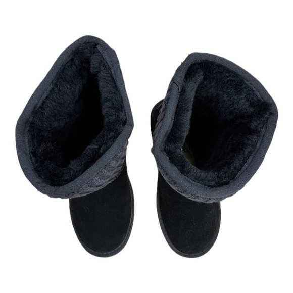 Minnetonka Chunky Sweater Knit Sheepskin Leather & Wool Women's Boots Black sz.6 - Picture 5 of 12